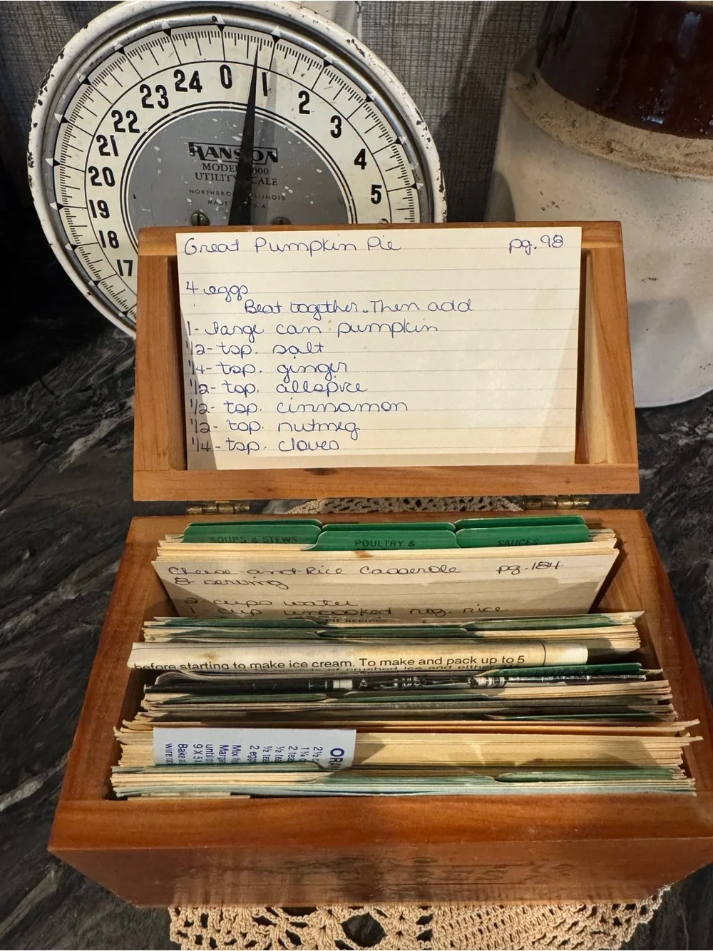 Vintage Cedar Recipe Box with Handwritten Recipe Cards | Farmhouse Kitchen Decor